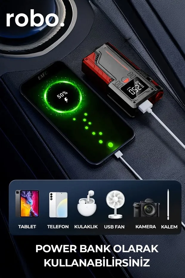 Araç Süpürgeli Akü Takviyeli Hava Kompresörü Şarjlı Powerbankli Dijital Göstergeli Araç Kiti (18.000 mAh) Araç Süpürgeli Akü Takviyeli Hava Kompresörü Şarjlı Powerbankli Dijital Göstergeli Araç Kiti (18.000 mAh)